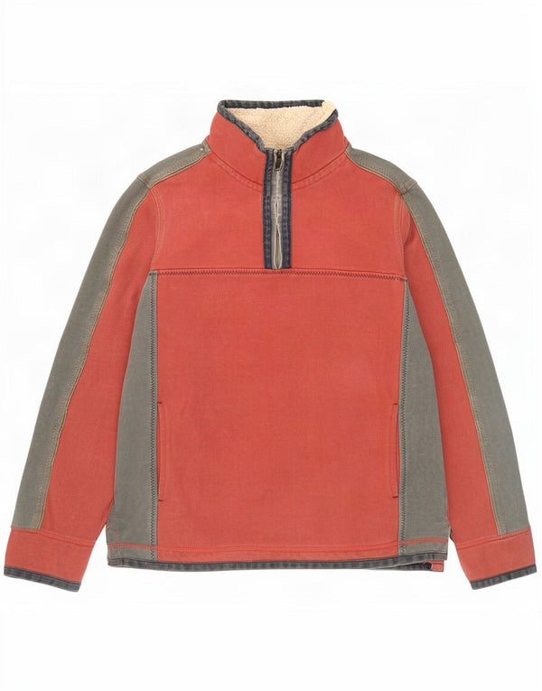 Fat Face Herren The Airlie Sweatshirt mit Reißverschluss am Hals, Mittelrot, Farbblock