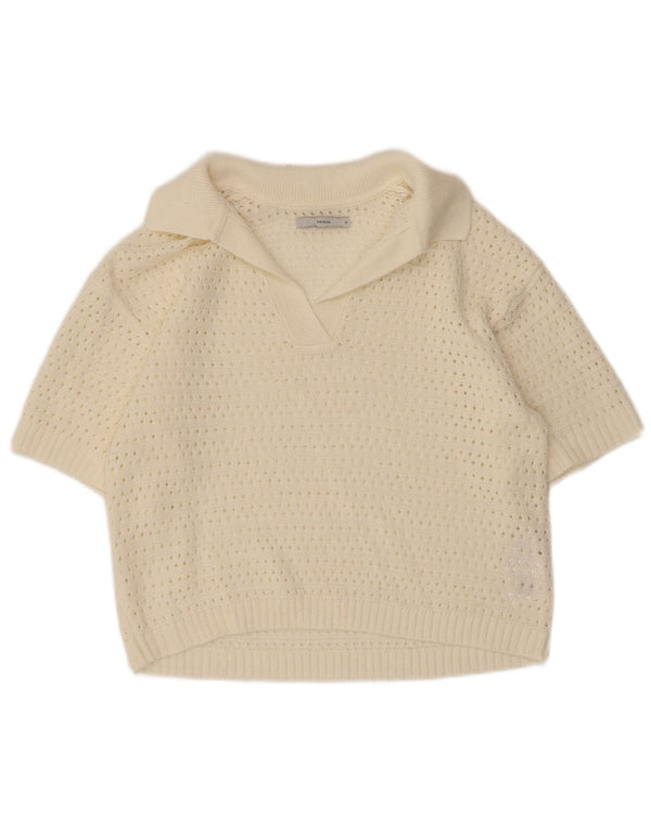 Pigalle Damen Crop Short Sleeve Rollkragenpullover Pullover UK 10 Small Weiß