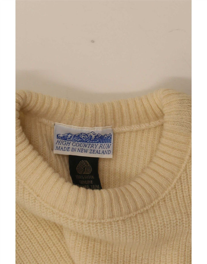 Vintage Herren-Pullover mit Rundhalsausschnitt, mittelbeigefarbene Wollblockfarbe