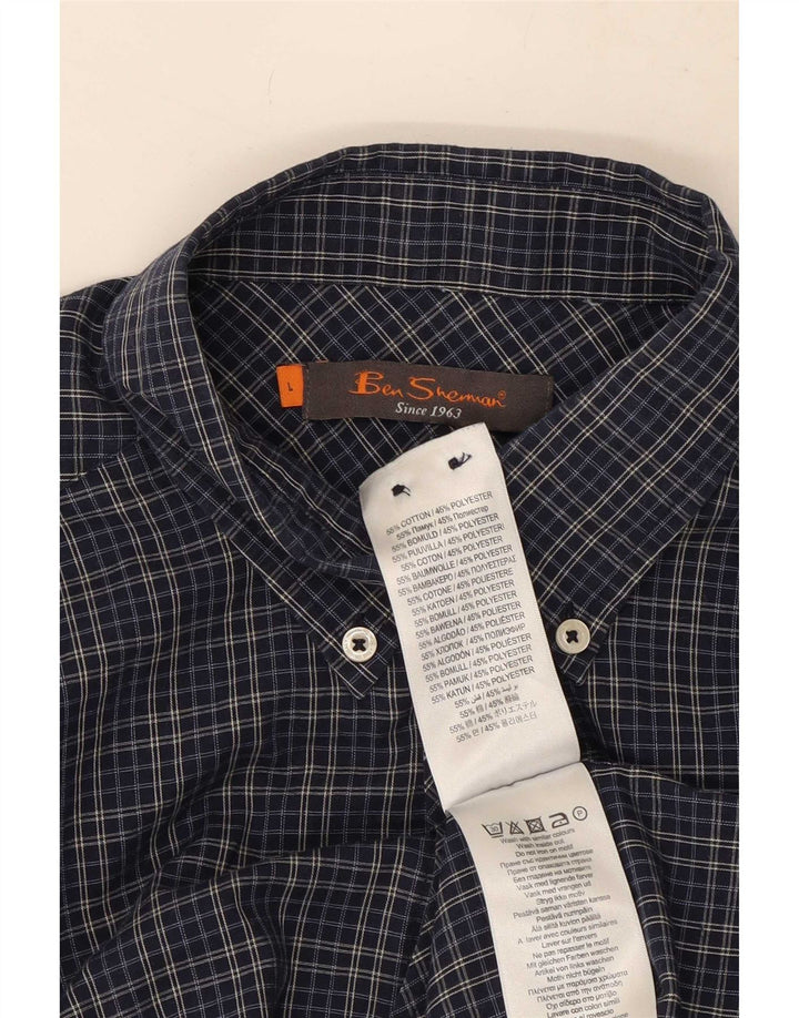 Ben Sherman Herrenhemd, groß, marineblau, kariert, Baumwolle