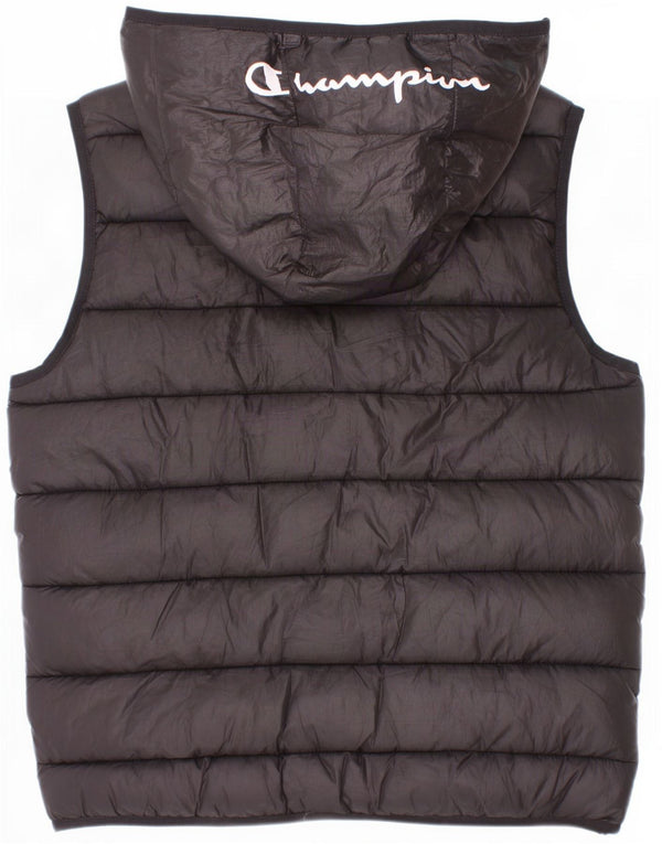Champion Wattierte Weste mit Kapuze für Jungen, 11–12 Jahre, groß, schwarzes Polyester
