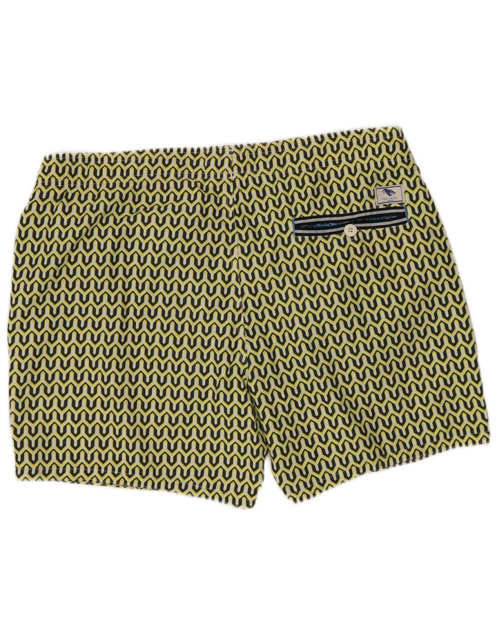 Ted Baker Herren-Badeshorts, Größe 3, mittelgelbes geometrisches Polyester