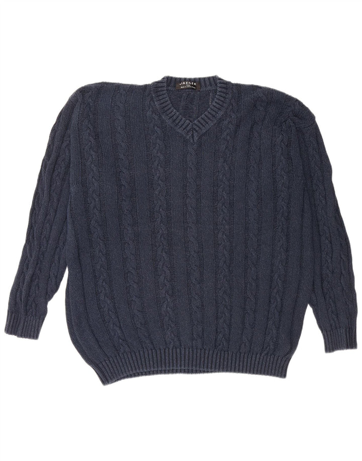 Jaeger Herren-Pullover mit V-Ausschnitt, groß, marineblaue Baumwolle