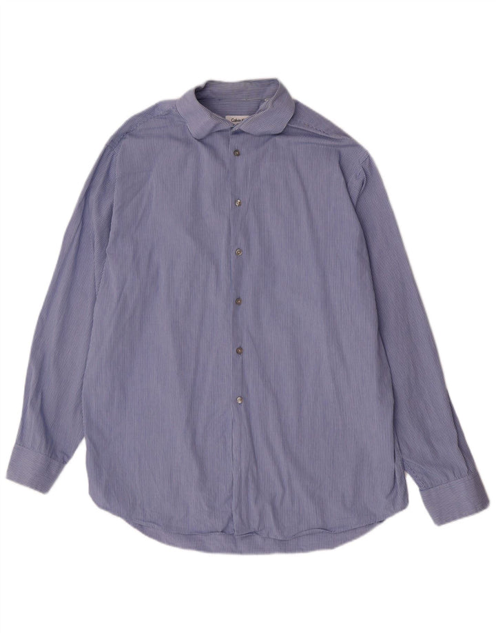 Calvin Klein Herrenhemd Größe 17 XL Blau gestreifte Baumwolle