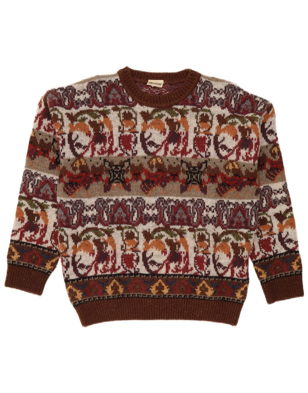Fiume Herren-Pullover mit Rundhalsausschnitt, IT 50, mittleres Burgunderrot, Fair-Isle-Acryl