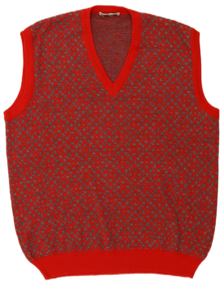 Vintage Herren Weste Tank Top Große rote geometrische Wolle