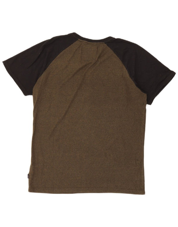 Superdry Mens Graphic T-Shirt Top Large Khaki Colourblock Cotton