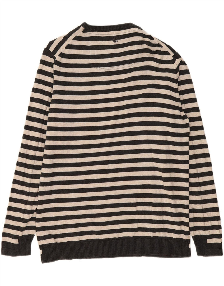 FAT FACE Herren-Pullover mit Rundhalsausschnitt, XL, grau gestreift, Baumwolle