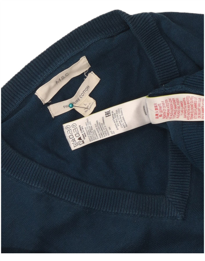 Marks & Spencer Herren-Pullover mit V-Ausschnitt, groß, aus blauer Baumwolle