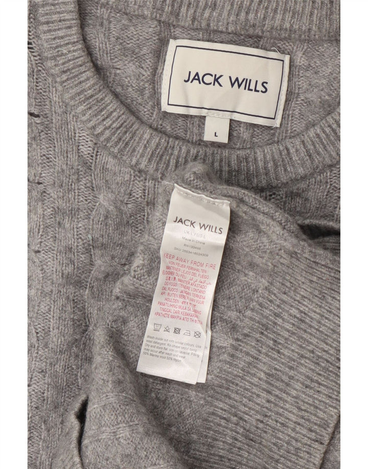 Jack Wills Damen-Pullover mit Rundhalsausschnitt, UK-Gr. 14, Größe L, graue Wolle