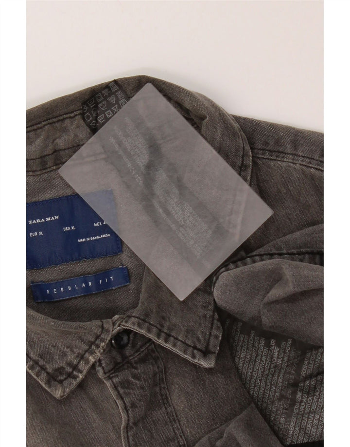 Zara Herren-Jeanshemd mit normaler Passform, XL, graue Baumwolle