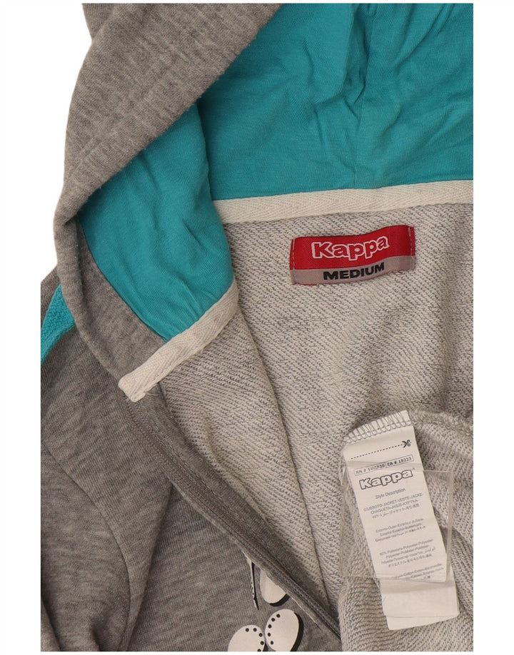 Kappa Womens Graphic Zip Hoodie Sweater UK 12 Mittelgrau meliertes Polyester