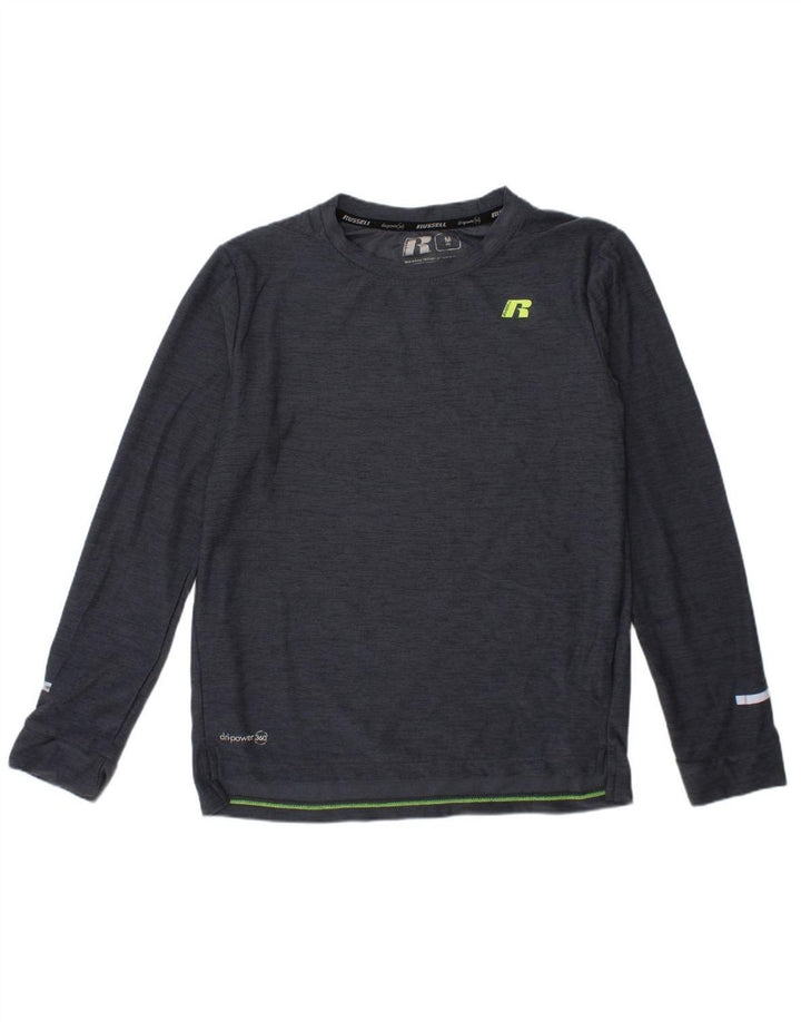 RUSSELL ATHLETIC Boys Dri-Power Top Long Sleeve 7-8 Years Medium Grey