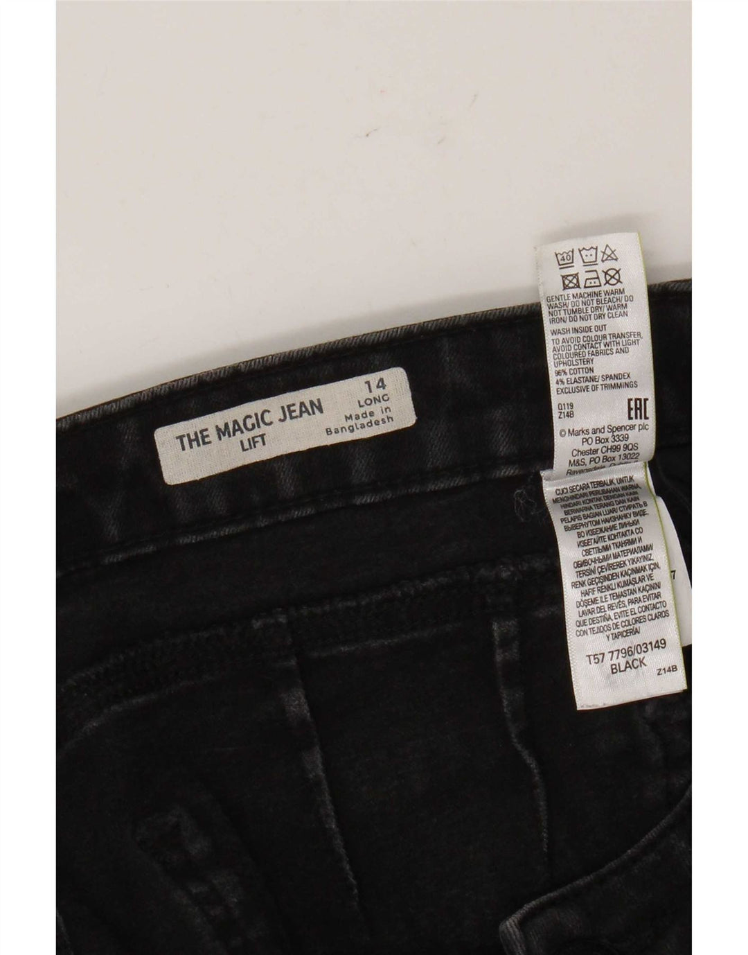 Marks & Spencer Damen Bootcut Jeans UK 14 Large W34 L31 Schwarze Baumwolle