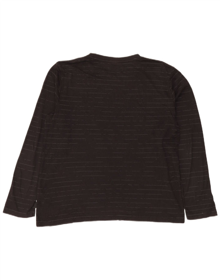 HUGO BOSS Herren-Top, langärmelig, groß, schwarze Nadelstreifen-Baumwolle