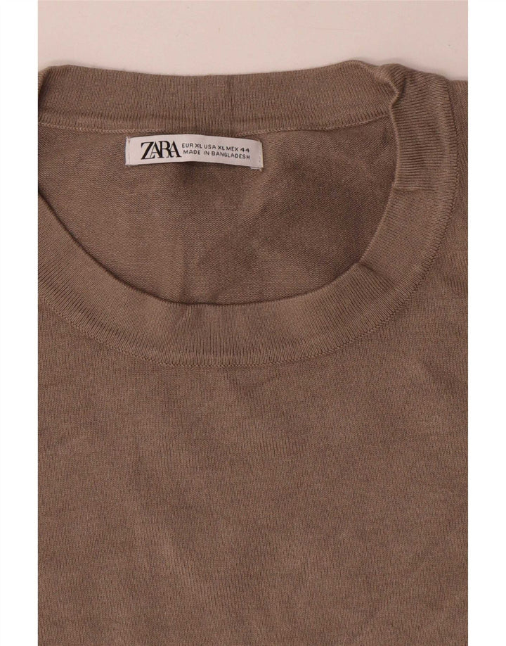 Zara Herren-Pullover mit Rundhalsausschnitt, XL, graue Viskose
