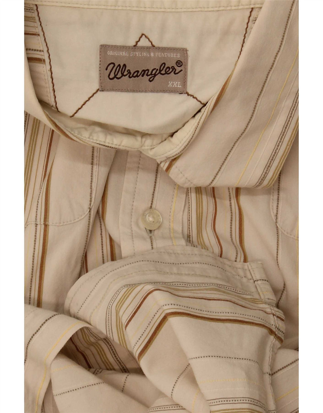 Wrangler Herren Kurzarmhemd 2XL Beige gestreift