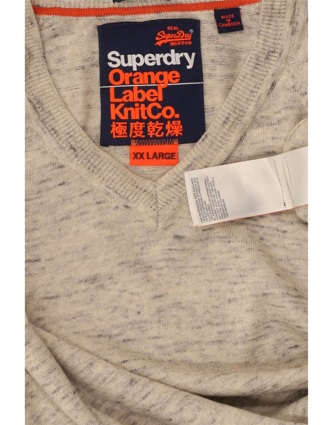 SUPERDRY Herren-Pullover mit V-Ausschnitt, 2XL, grau meliert, Baumwolle