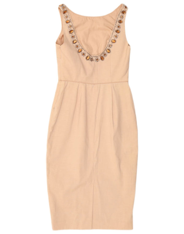 Debenhams Damen Ärmelloses Etuikleid UK 8 Small Beige Polyester