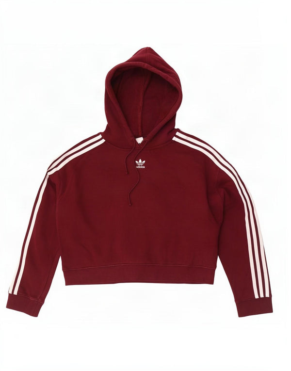 Adidas Damen Crop Oversized Hoodie Pullover UK 10 Small Burgund Baumwolle