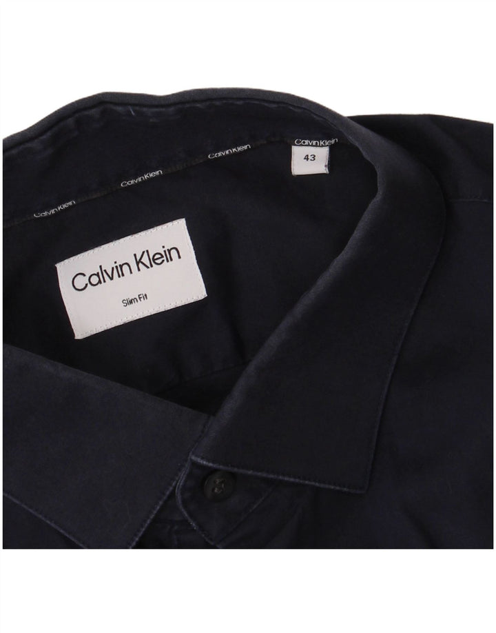 Calvin Klein Herren-Slim-Fit-Hemd, Größe 43, groß, Marineblau