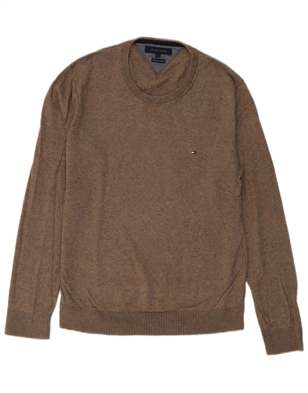 TOMMY HILFIGER Herren-Pullover mit Rundhalsausschnitt, groß, braune Baumwolle