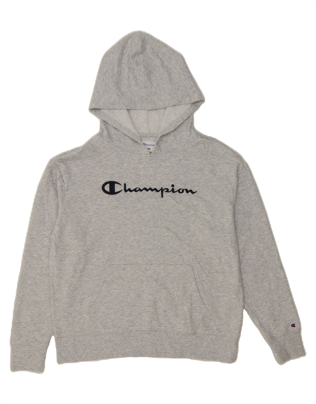 CHAMPION Womens Oversized Graphic Hoodie Jumper UK 14 Medium Grey Cotton Vintage Champion and Second-Hand Champion from Messina Hembry 