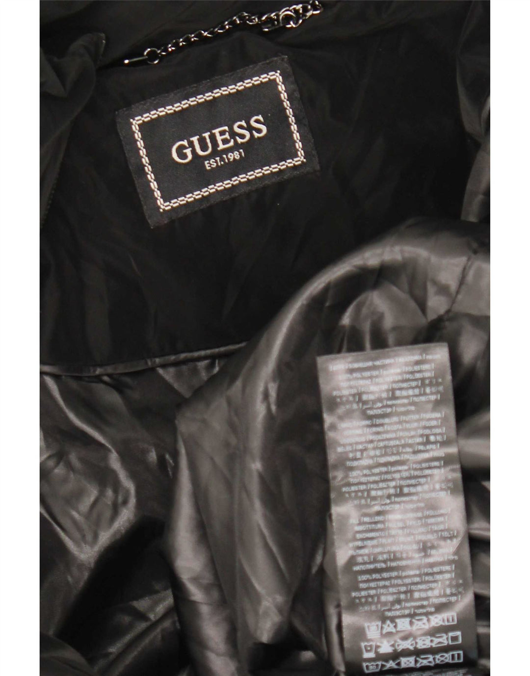 Guess Wattierte Damenjacke mit Kapuze, UK 12, Mittelschwarz, Polyester