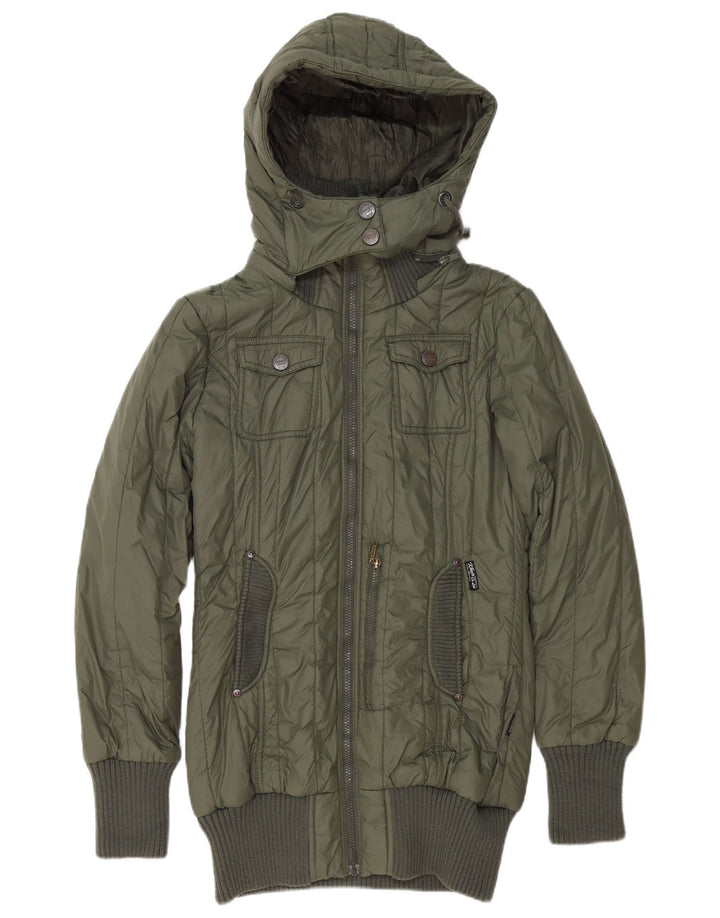 KHUJO Wattierte Damenjacke mit Kapuze, UK 14, Größe L, Grün, Polyester