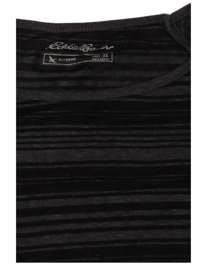 EDDIE BAUER Womens T-Shirt Top UK 6 XS Grey Striped Vintage Eddie Bauer and Second-Hand Eddie Bauer from Messina Hembry 