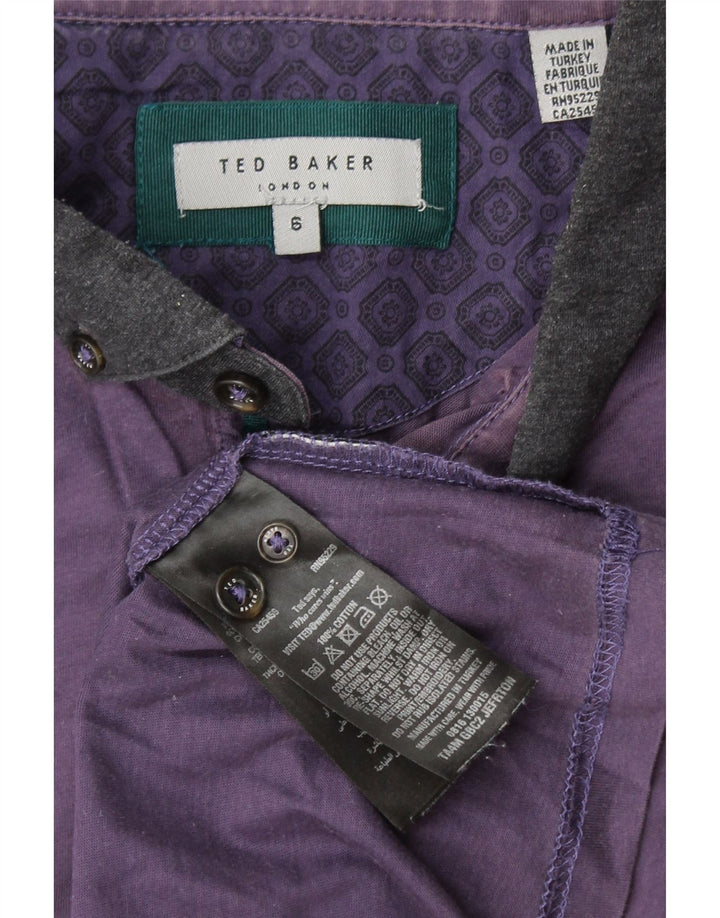 TED BAKER Herren-Poloshirt, Größe 6 2XL, violette Colourblock-Baumwolle