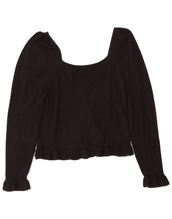 Zara Damen Crop Top Langarm UK 14 Große schwarze Viskose