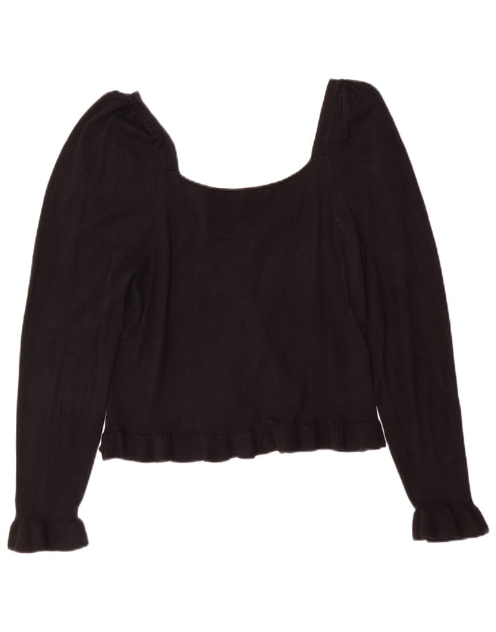 Zara Damen Crop Top Langarm UK 14 Große schwarze Viskose