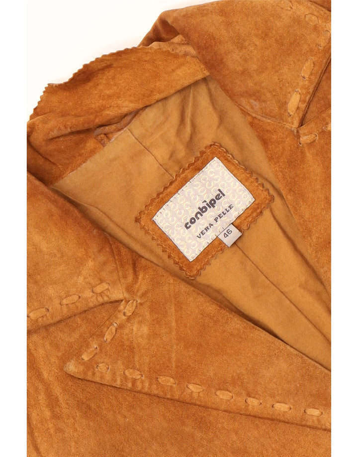Conbipel Damen Crop Wildlederjacke IT 46 Großes braunes Blumenleder