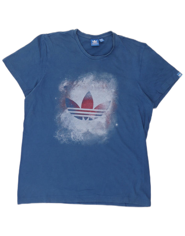 Adidas Herren Grafik T-Shirt Top Große blaue Baumwolle