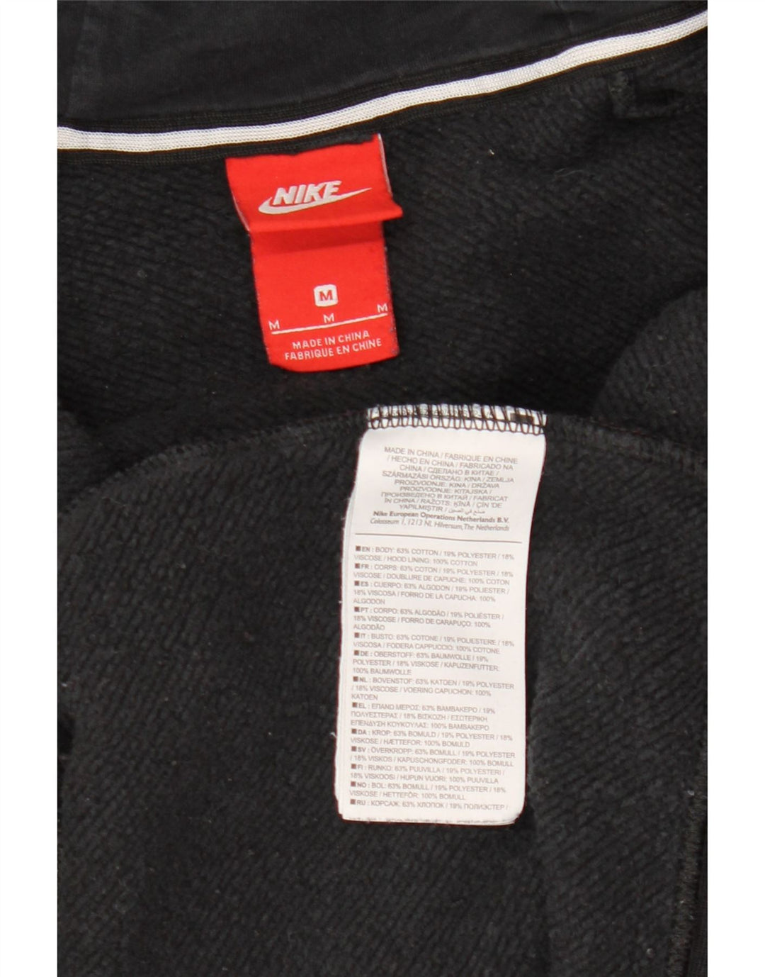 NIKE Damen-Kapuzenpullover mit Reißverschluss, UK 14, Mittelschwarz, Colourblock-Baumwolle