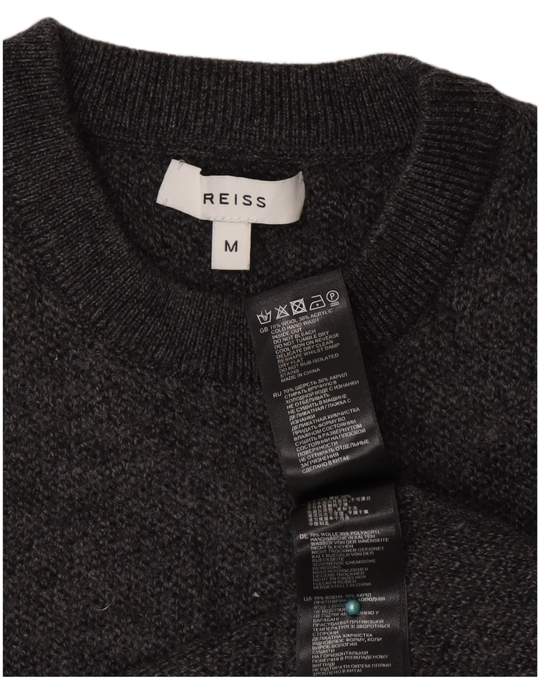 Reiss Damen-Pullover mit Rundhalsausschnitt, UK 12, mittelgrau gefleckte Wolle