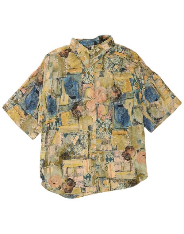 Vintage Damen Kurzarmshirt UK 18 XL Grün Patchwork Viskose