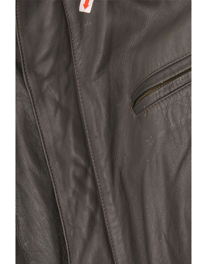VINTAGE Mens Leather Jacket UK 42 XL Grey Leather