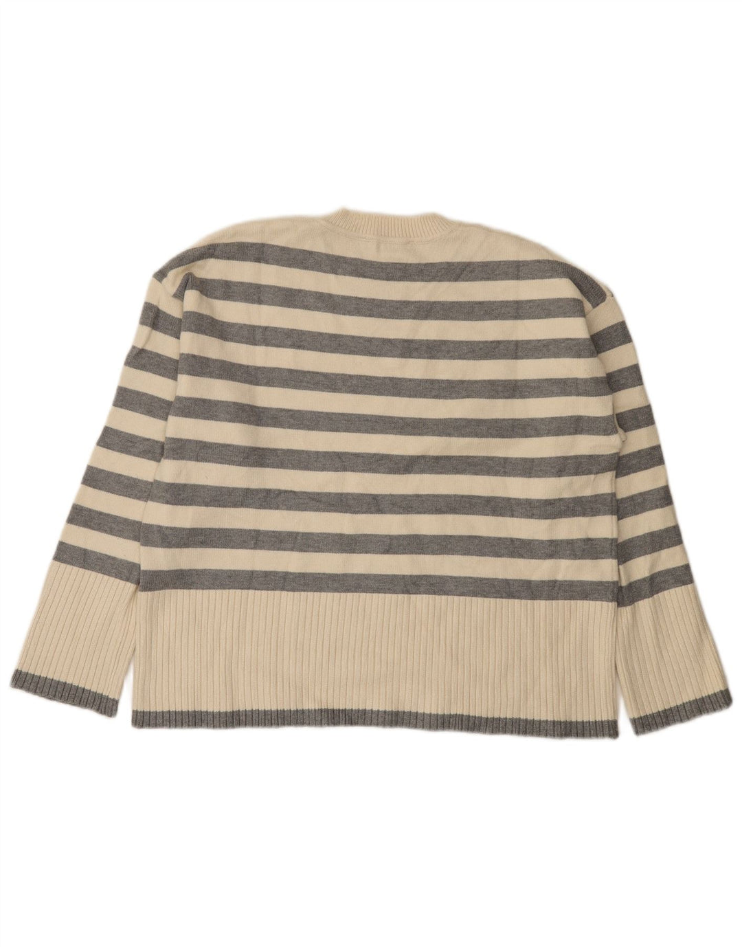 Zara Damen-Pullover, übergroß, Rundhalsausschnitt, Gr. 10, Größe S, weiß gestreift
