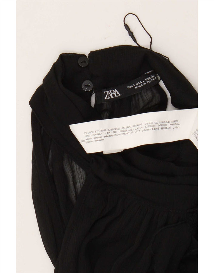 Zara Damen Neckholder-Top mit Rüschen vorne, UK 16, Größe L, Schwarz, Polyester