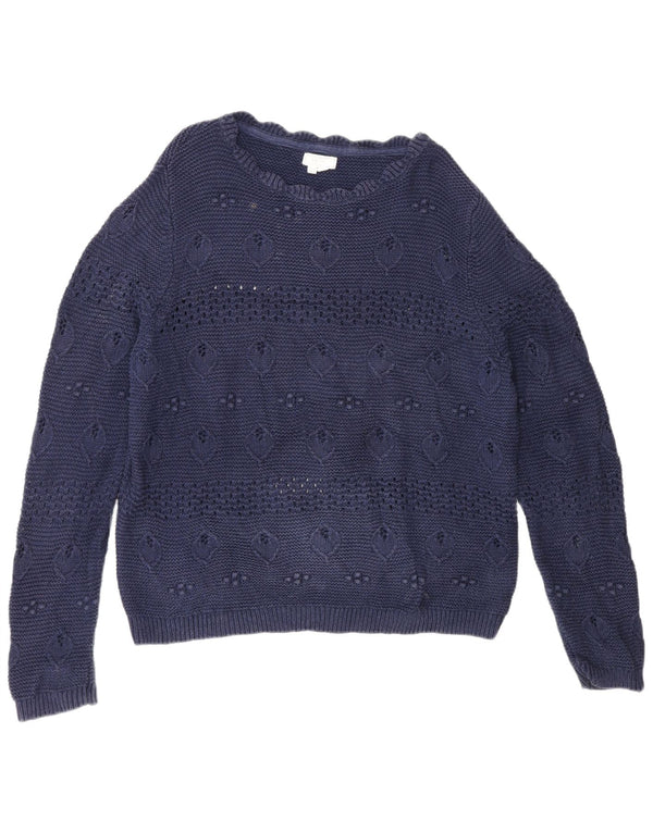 Fat Face Womens Boat Neck Jumper Sweater UK 14 Large Navy Blue Cotton