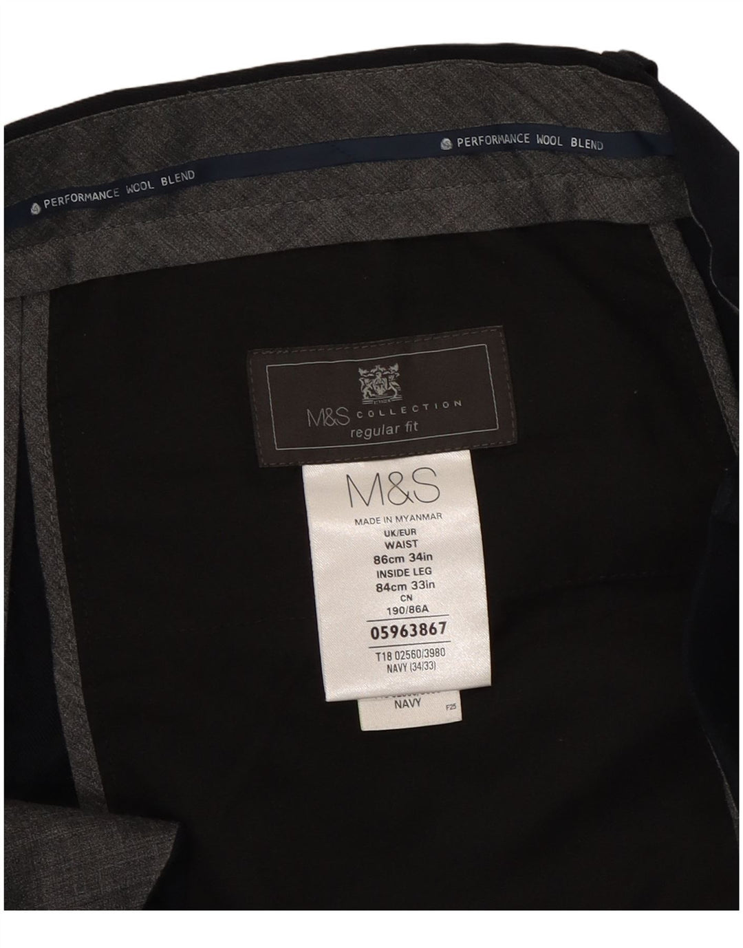 Marks & Spencer Mens Pegged Regular Fit Anzughose W34 L33 Marineblau