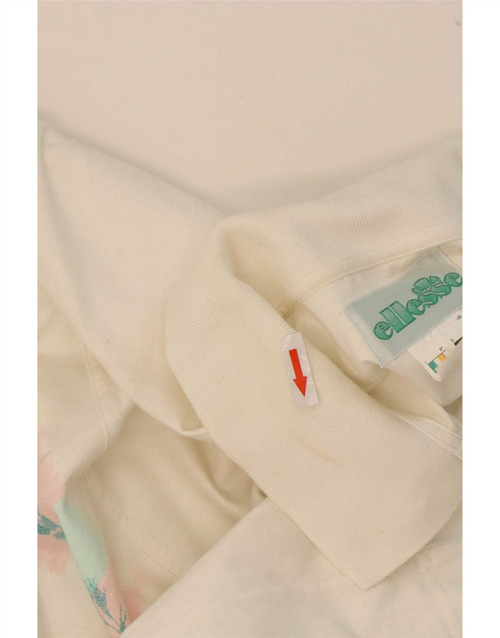 Ellesse Damen-Poloshirt IT 44 aus mittelweißer, geblümter Baumwolle