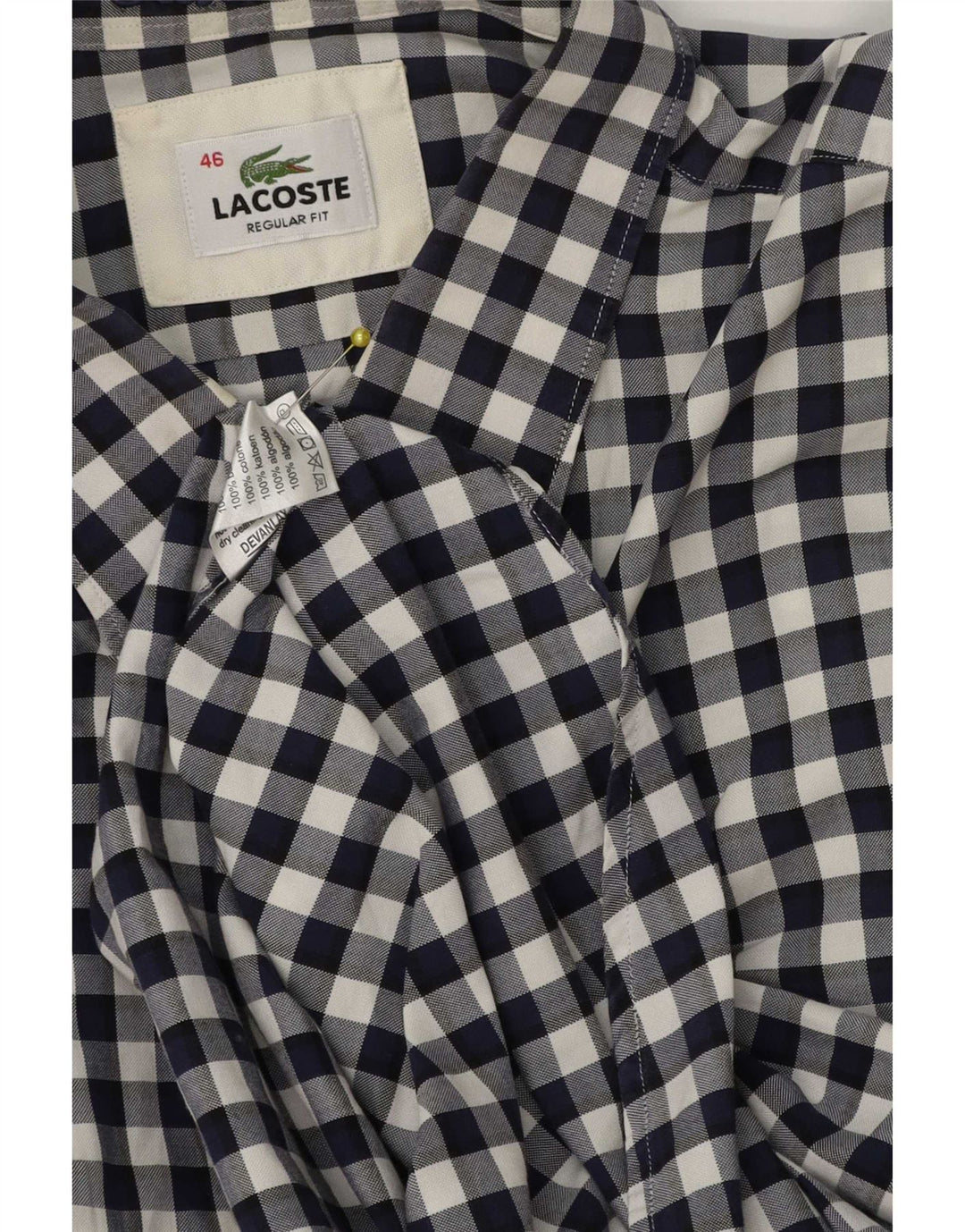 Lacoste Herren-Hemd mit normaler Passform, Größe 46 2XL, marineblaue Gingham-Baumwolle