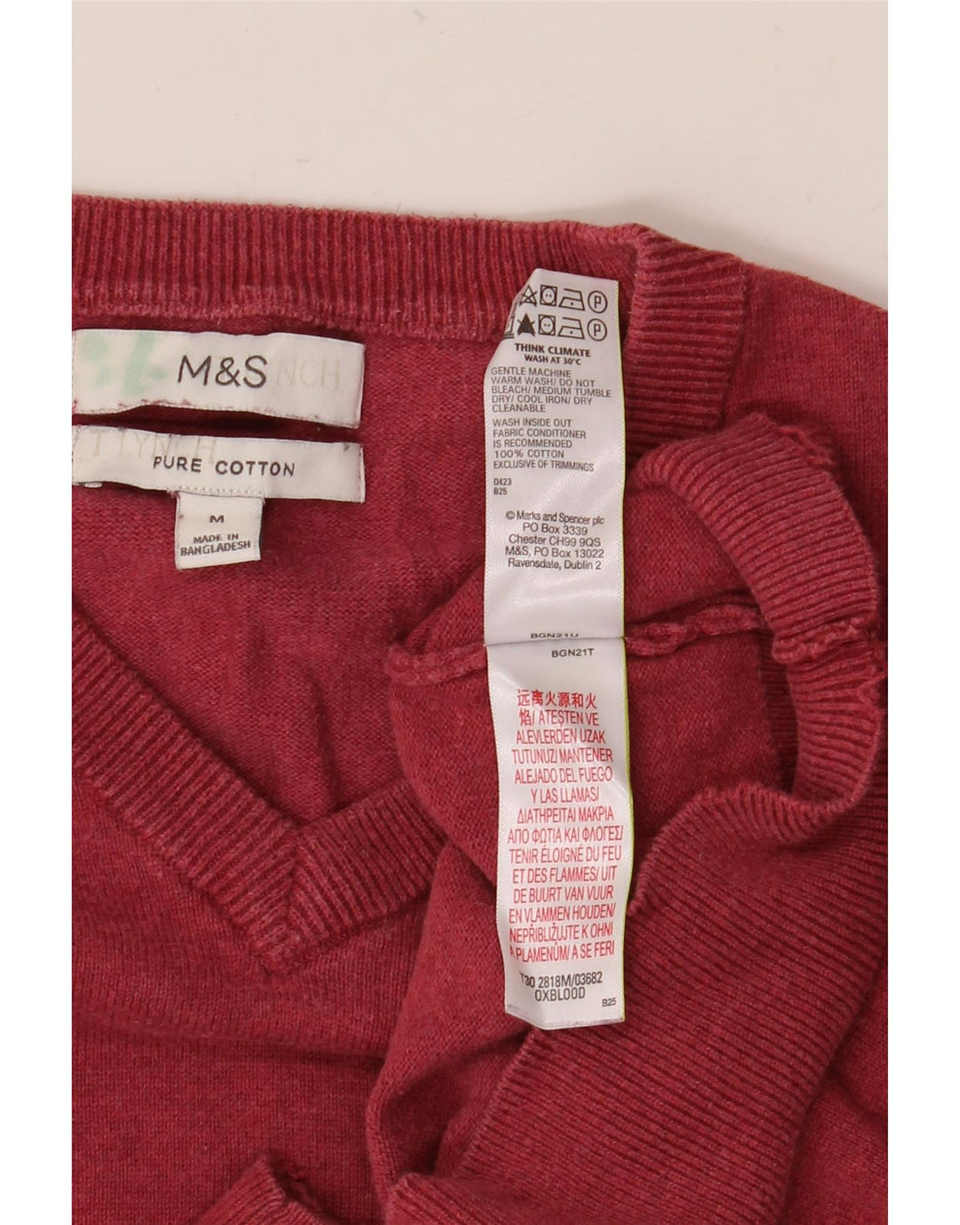 Marks & Spencer Herren-Pullover mit V-Ausschnitt, mittlerer burgunderroter Baumwolle