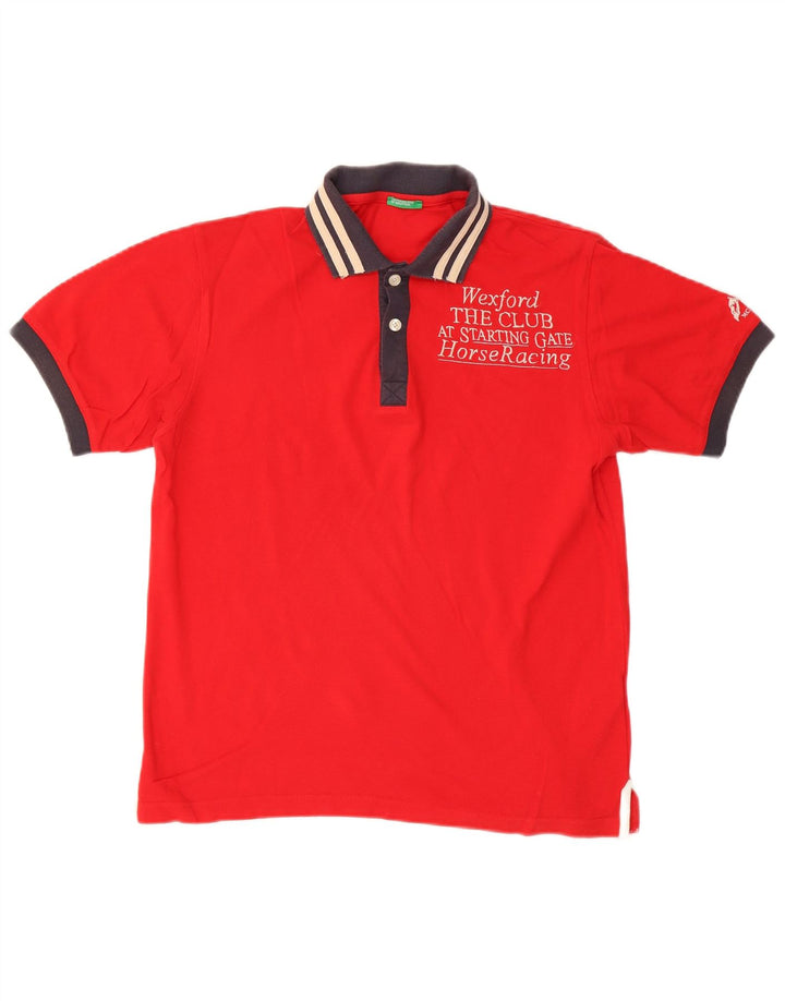 BENETTON Herren-Poloshirt mit Grafik, mittelrote Baumwolle