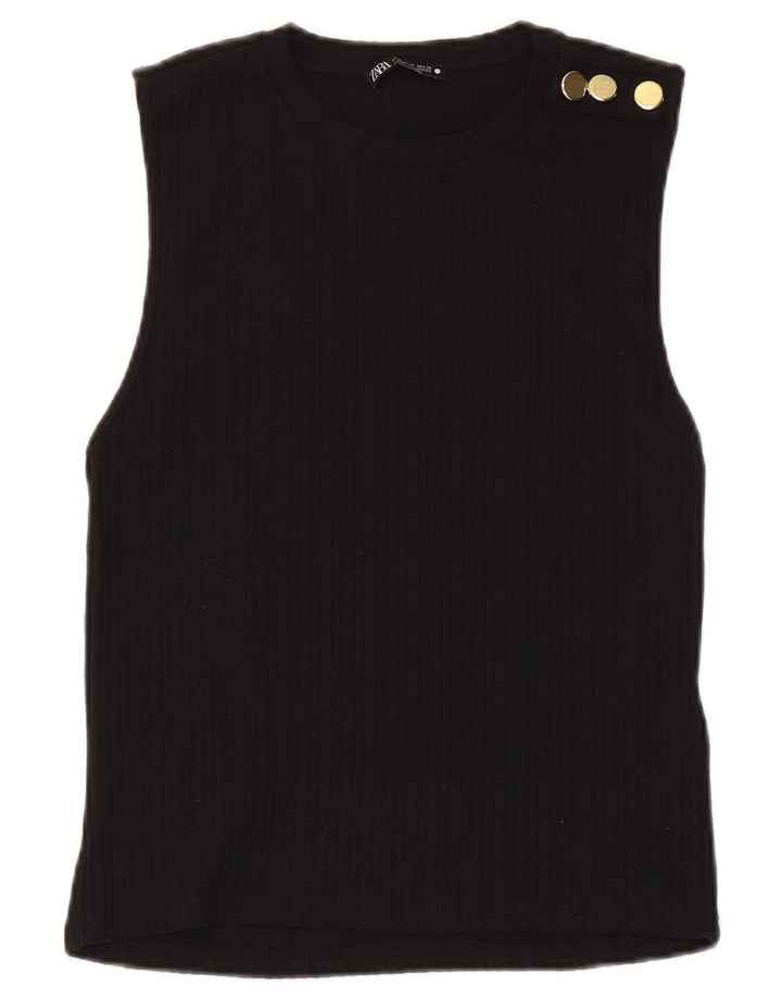 Zara Damen Weste Top UK 8 Small Schwarz Polyester