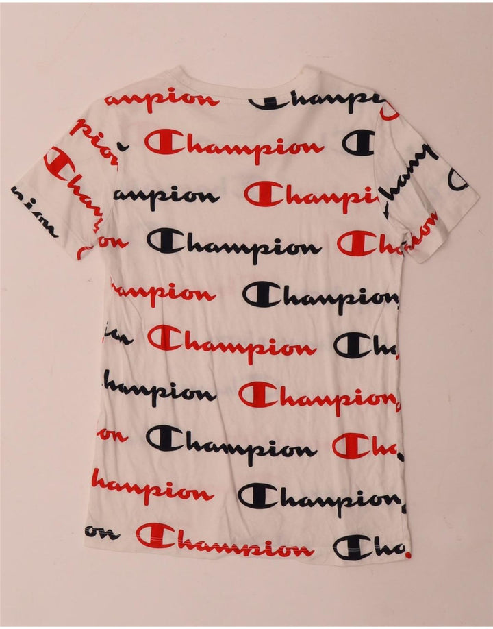 Champion Damen Grafik-T-Shirt-Oberteil UK 12 Medium Weiß