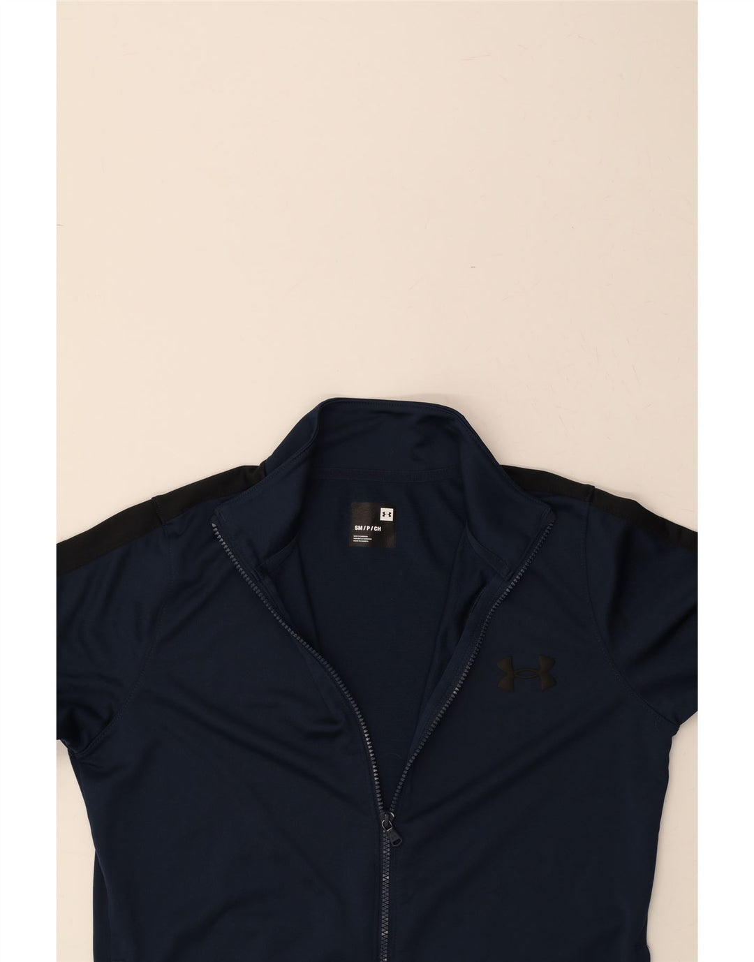 UNDER ARMOUR Mens Tracksuit Top Jacket Small Navy Blue Colourblock Vintage Under Armour and Second-Hand Under Armour from Messina Hembry 